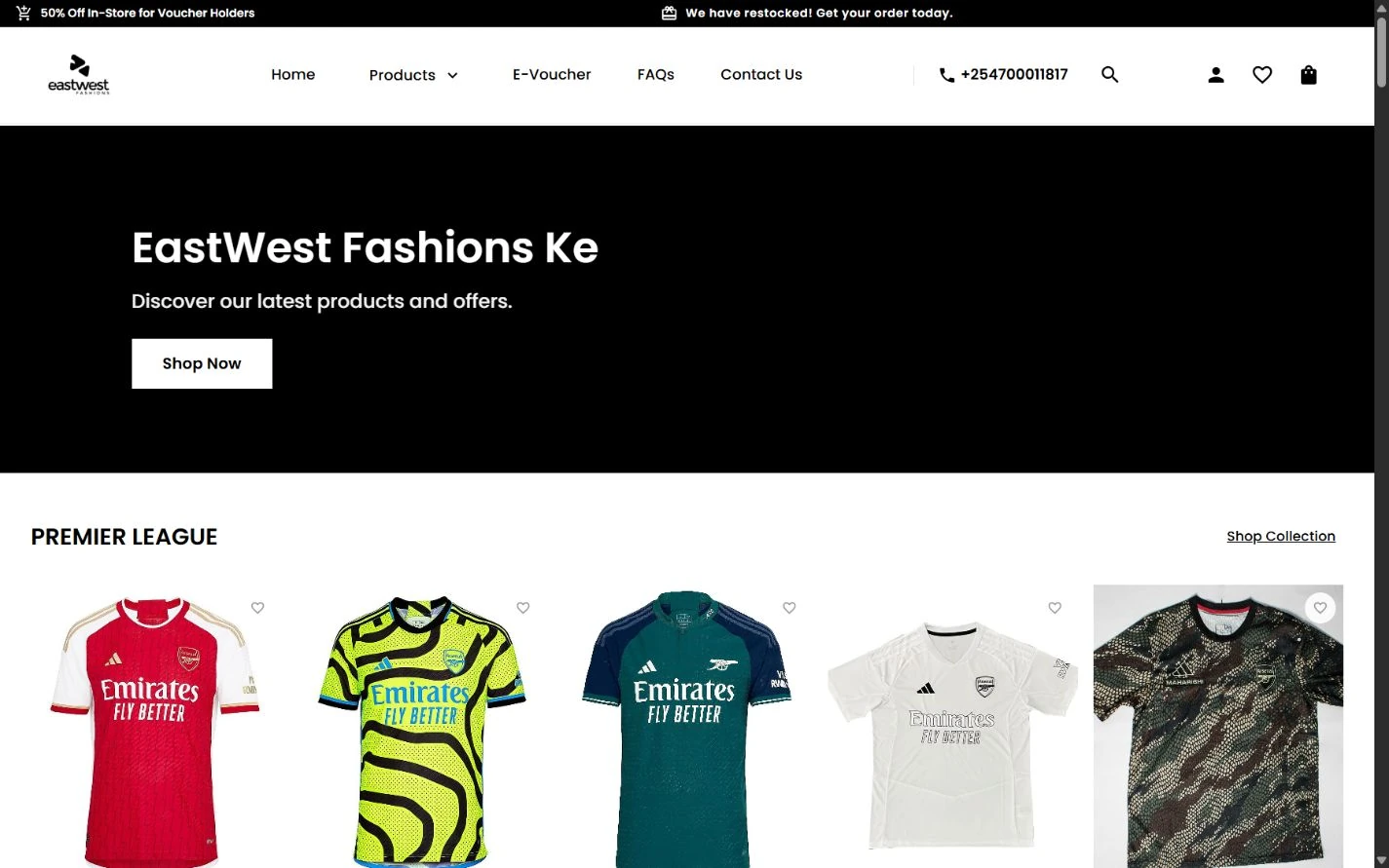 EastWest e-commerce website homepage and product collection